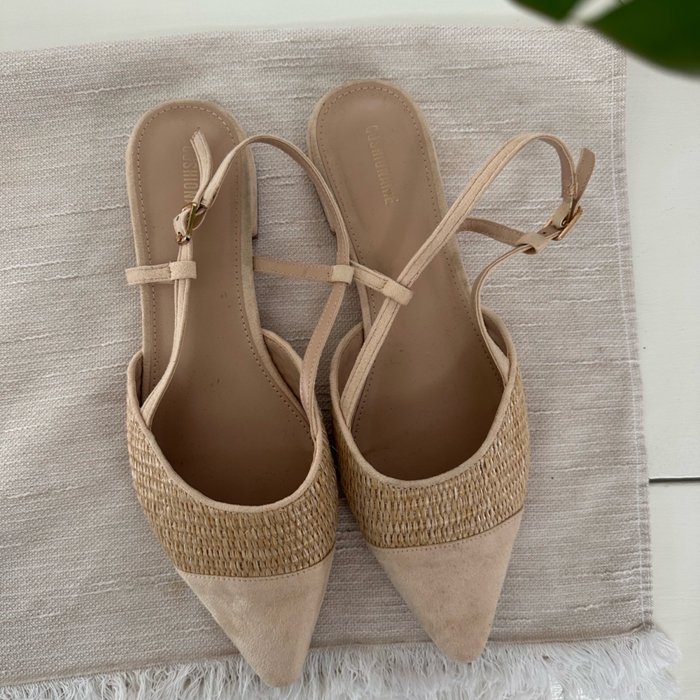 Cream Woven Flats with Ankle Straps